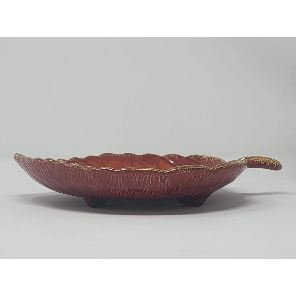 Ceramic‎ Dish Orange Leaf Shaped With Gold Trim Fall Colors - Picture 6 of 9